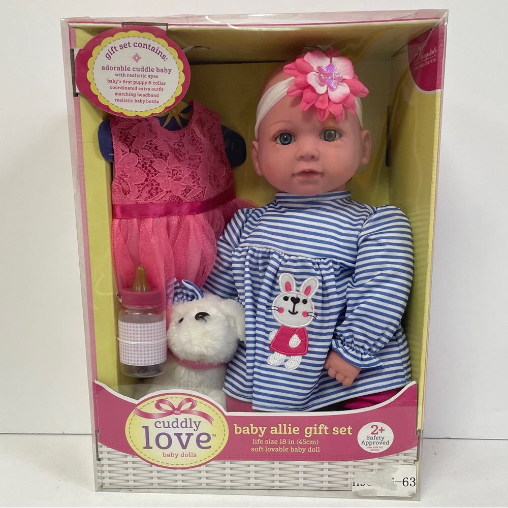 New! Kingstate Cuddly Love Baby Allie Gift Set - Soft Baby Doll in Blue/Stripes